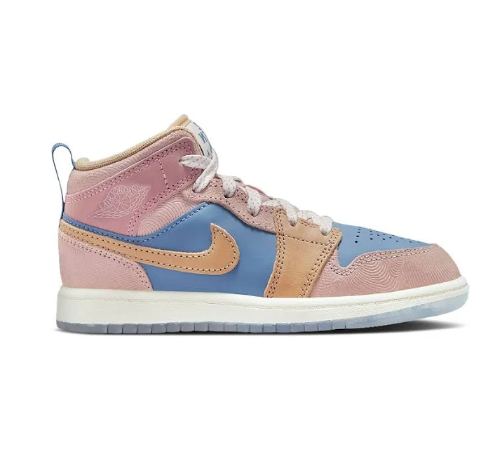 Nike Kids' Air Jordan 1 Mid Shoes - Aegean Storm / Hemp-Pink Oxford / Red Stardust / Sail / Sesame