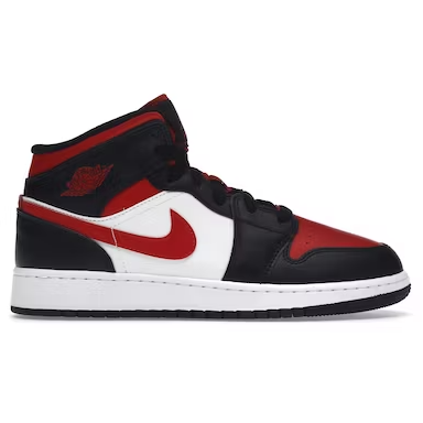 Nike Kid's Jordan 1 Mid GS Shoes - Black / White / Fire Red