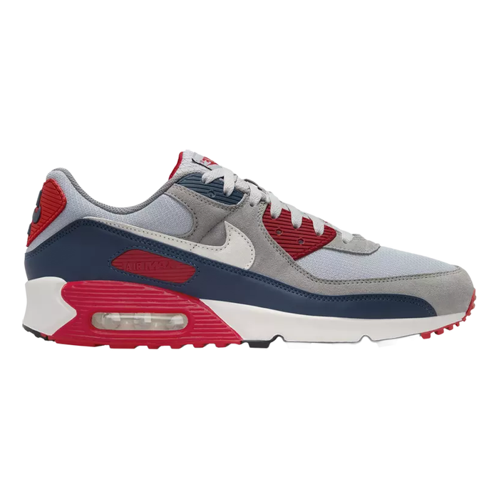 Nike Men's Air Max 90 Shoes - Light Smoke Grey / Armory Navy / Fire Red / Phantom