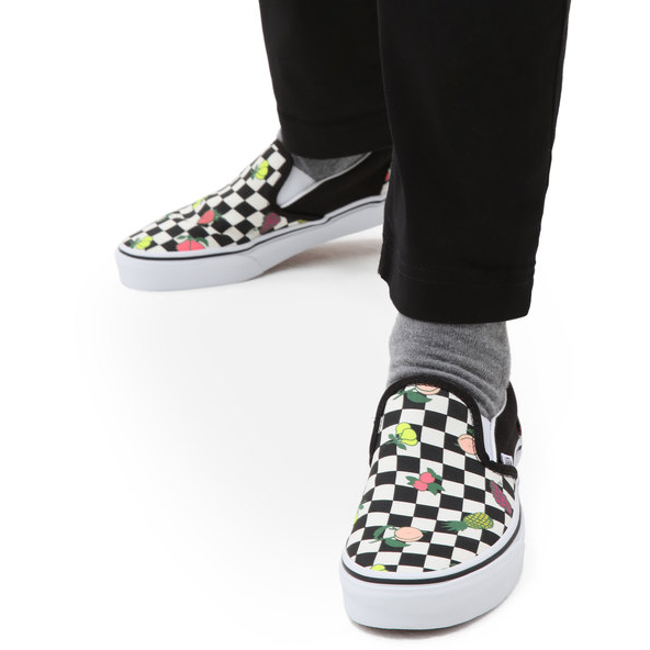 Vans Unisex Classic Slip On Fruit Checkerboard Shoes - Black Vans Unisex Classic Slip On Fruit Checkerboard Shoes - Black
