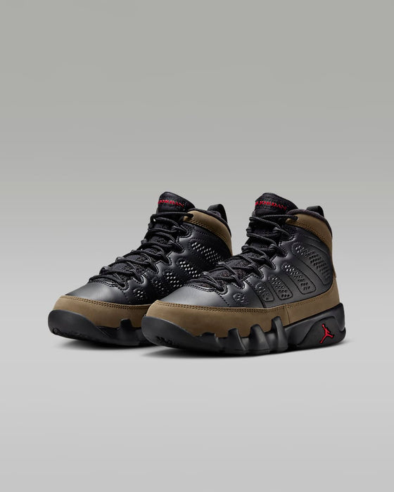 Nike Kids' Air Jordan 9 Shoes - Black / Light Olive / True Red