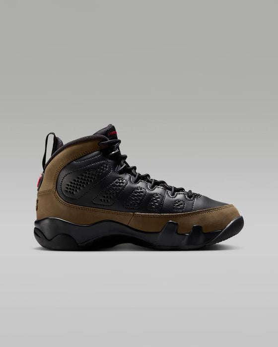 Nike Kids' Air Jordan 9 Shoes - Black / Light Olive / True Red