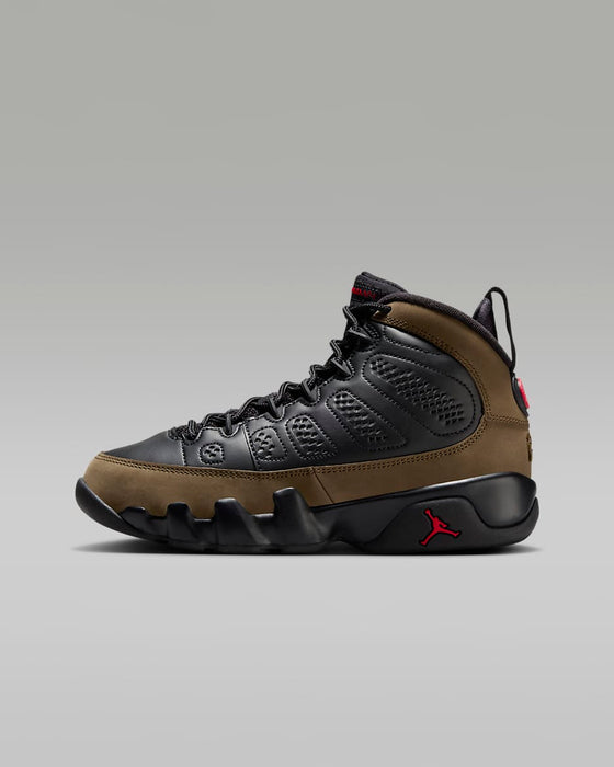 Nike Kids' Air Jordan 9 Shoes - Black / Light Olive / True Red