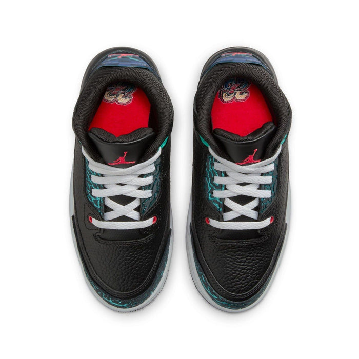 Nike Kid's Air Jordan 3 Retro PS Shoes - Black / Hyper Jade / Red / White