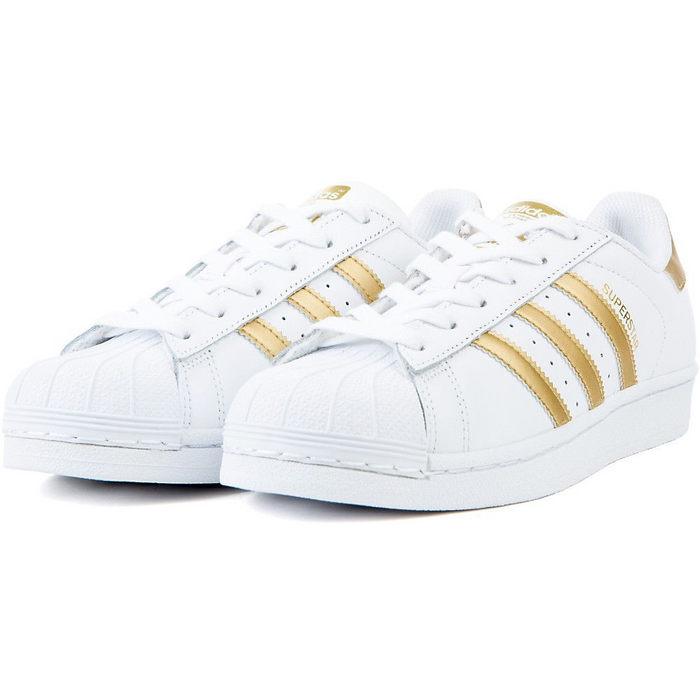 Adidas white & gold superstar trainers shop