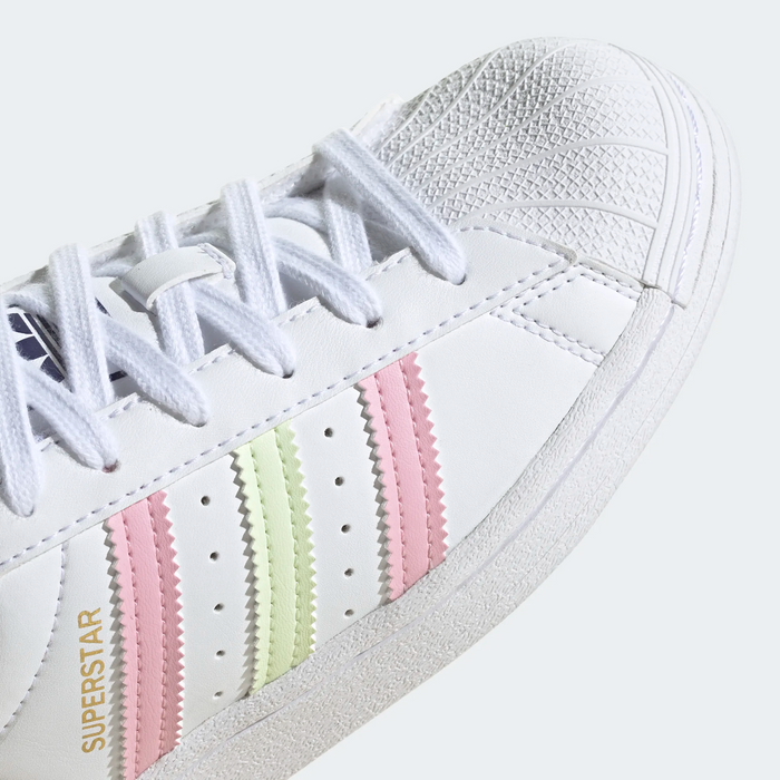 Adidas Kid's Superstar Shoes - Cloud White / Almost Lime / True Pink Just For Sports