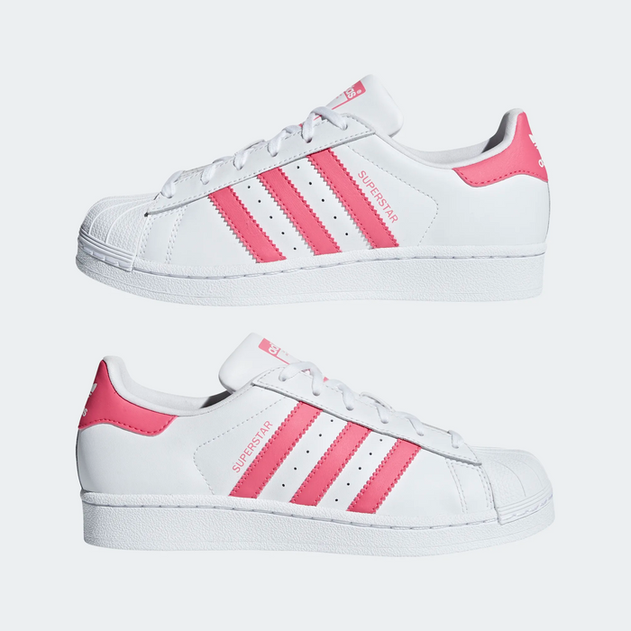 Adidas Kids' Superstar Shoes - Cloud White / Real Pink Just For Sports Adidas Kids' Superstar Shoes - Cloud White / Real Pink Just For Sports