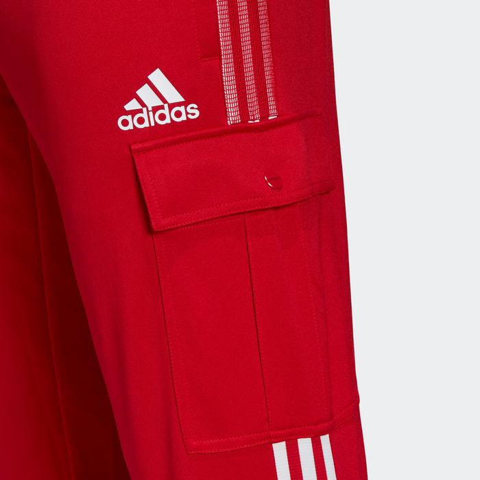 White adidas pants red top stripes