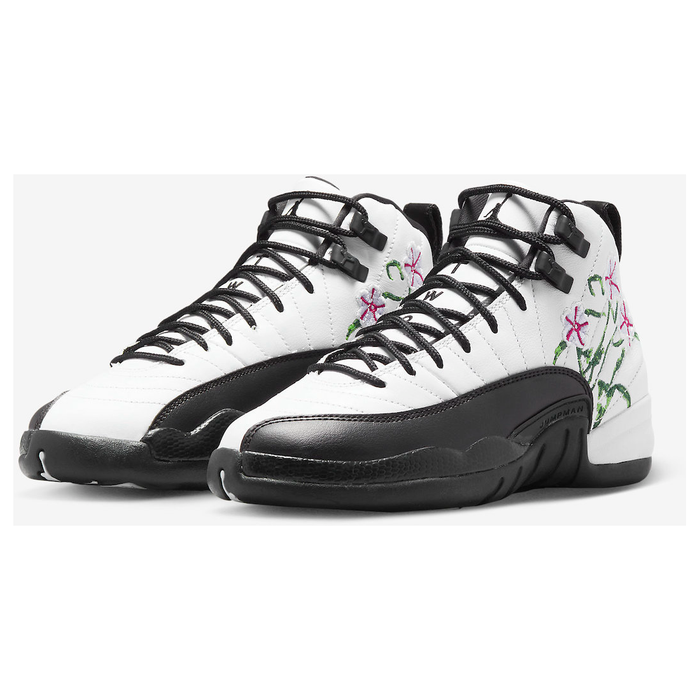 Nike Kid's Air Jordan 12 Retro GS Shoes - White / Black / Vivid Green / Lavender Mist