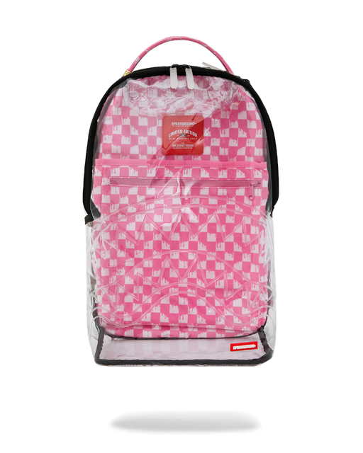Sprayground Clear Dlx Backpack - Checked Out (Pink Drip) Bag - Just For Sports