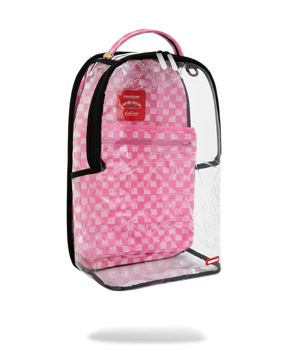 Sprayground Clear Dlx Backpack - Checked Out (Pink Drip) Bag - Just For Sports