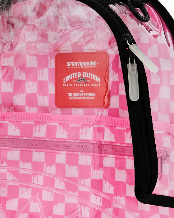 Sprayground Clear Dlx Backpack - Checked Out (Pink Drip) Bag - Just For Sports