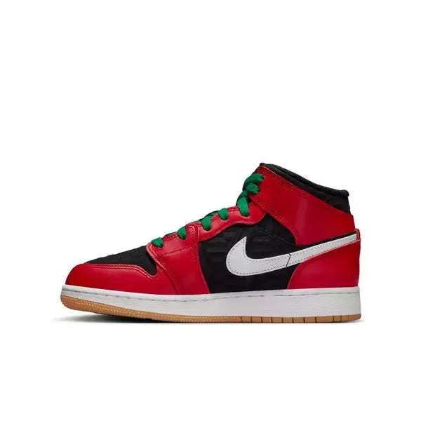 Jordan 1 Mid SE "Black/Fire Red/White/Malachite" Grade School Boys' Shoe DQ8418006