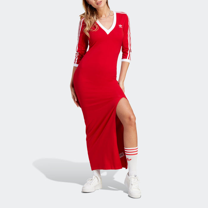 Adidas Women's Adicolor Classics 3-Stripes Maxi Dress - Better Scarlet - Just For Sports
