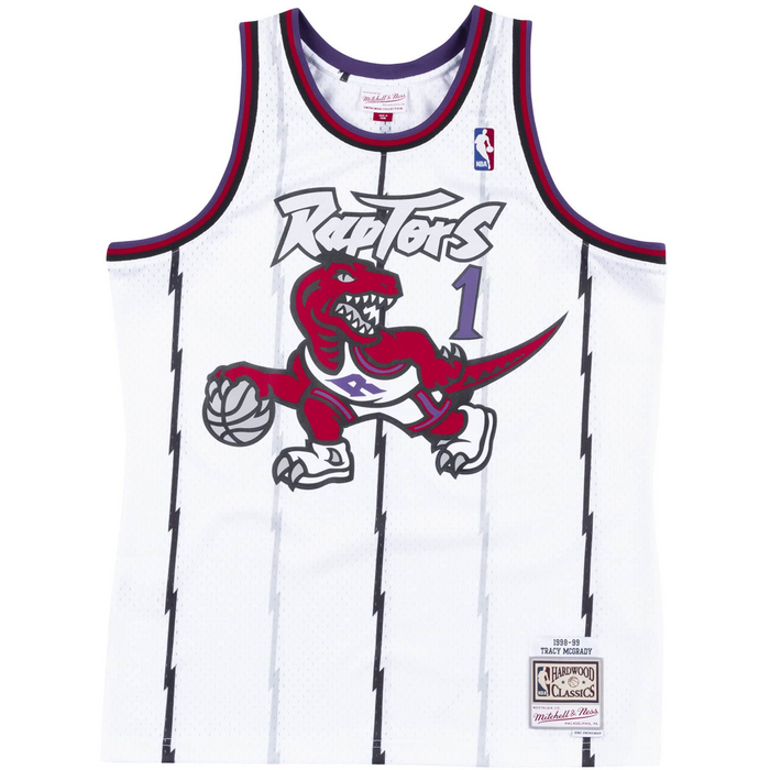 Mitchell & Ness Men's Swingman Toronto Raptors 1998-99 Tracy McGrady 1 Jersey - White / Red / Purple Just For Sports