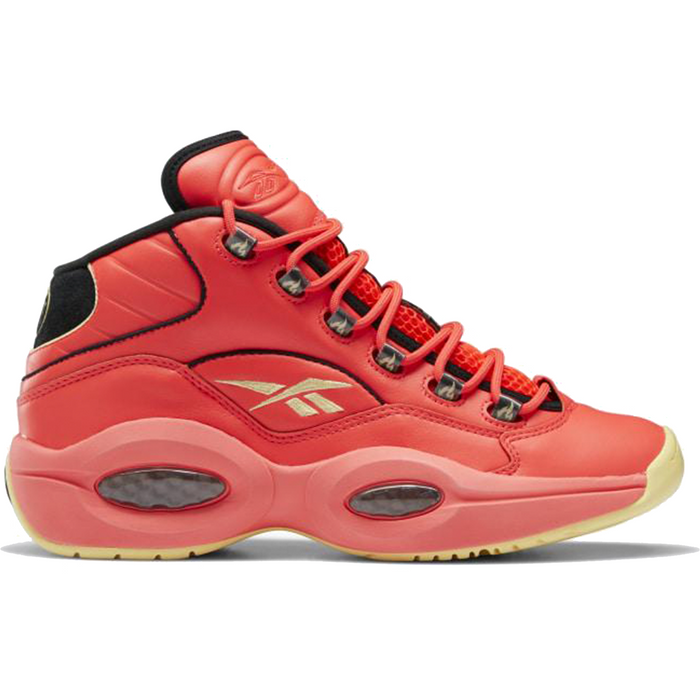 Reebok Men's Hot Ones Question Mid Shoes - Neon Cherry Orange / Black / Yellow Just For Sports