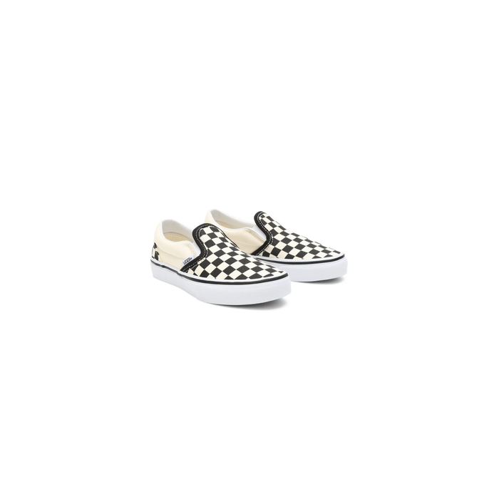 Vans Kid's Checkerboard Classis Slip On Shoes - Black / White Just For Sports
