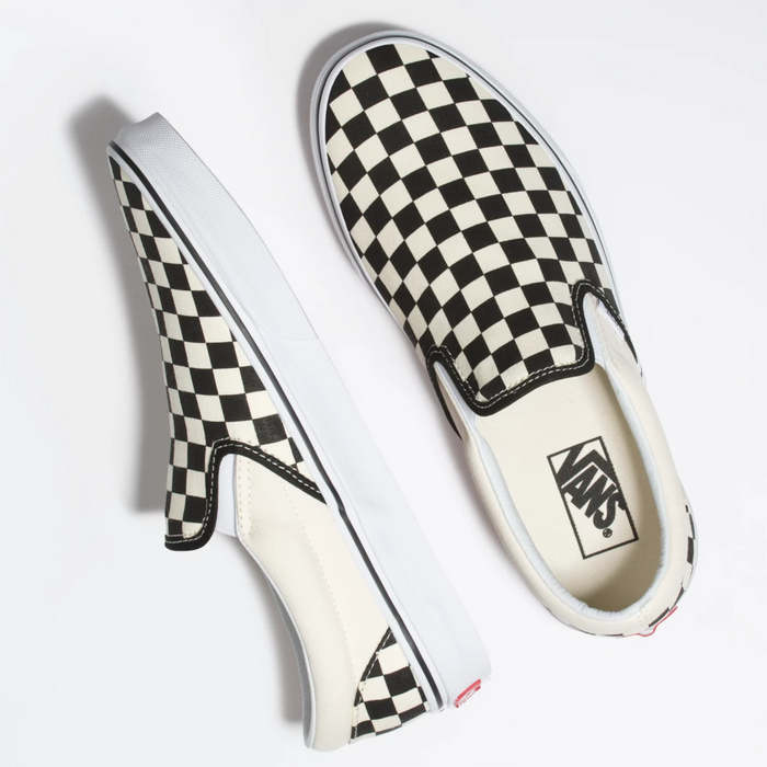 Vans Unisex Classic Slip On Checkerboard Shoes - Black / Beige / White Just For Sports
