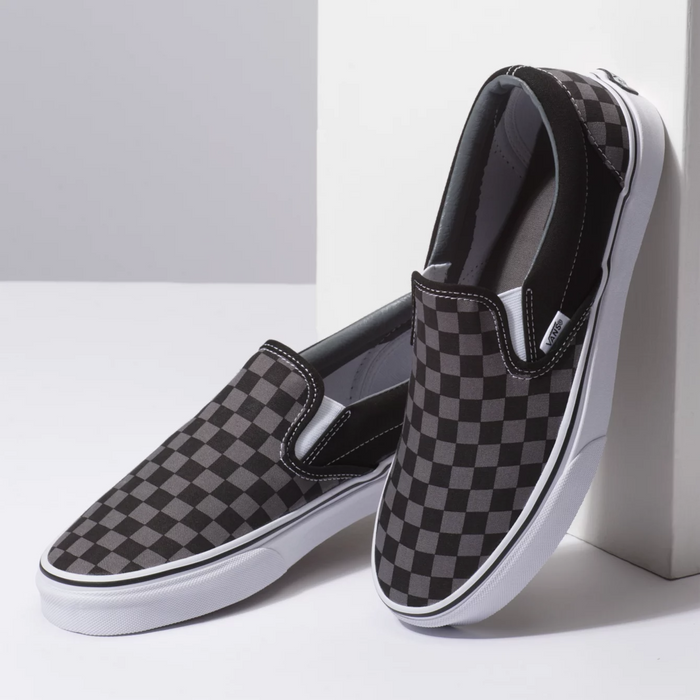 Vans Unisex Classic Slip On Checkerboard Shoes - Black / Pewter Just For Sports