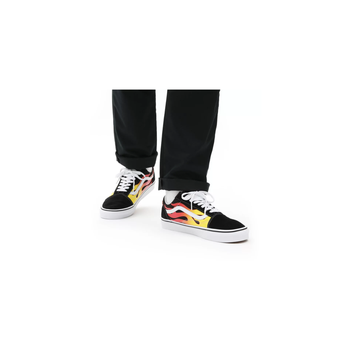 Vedhæftet fil syndrom Colonial Vans Unisex Flame Old Skool Shoes - Black / True White — Just For Sports