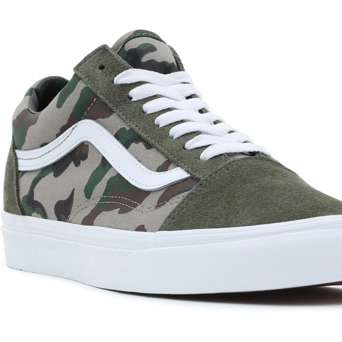 Vans Unisex Hibiscus Check Old Skool Shoes - Olive / White / Camo Just For Sports