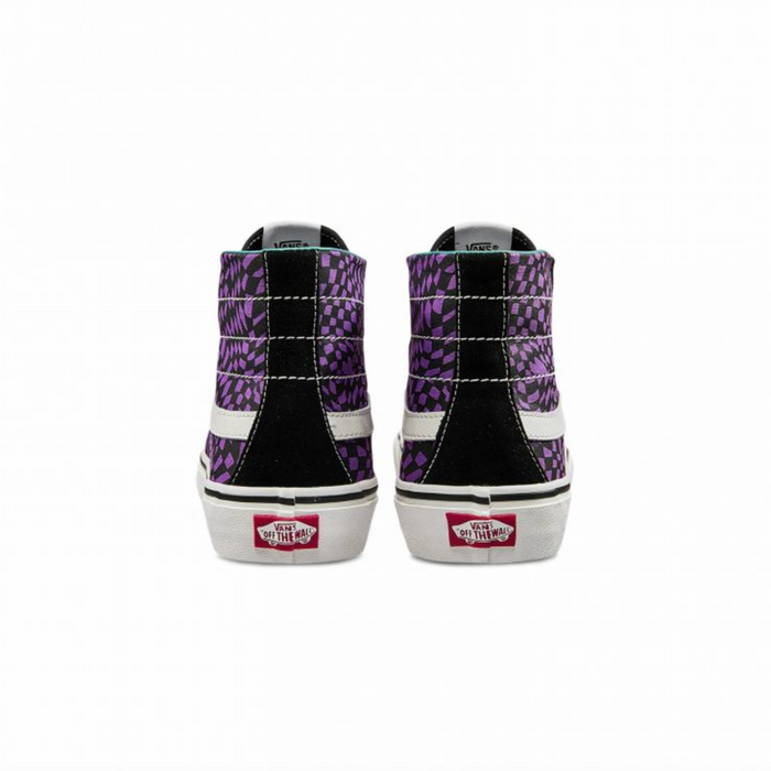 Vans Unisex Sk8 Hi Decon Warped Checkerboard Shoes - Black / Purple / White Just For Sports