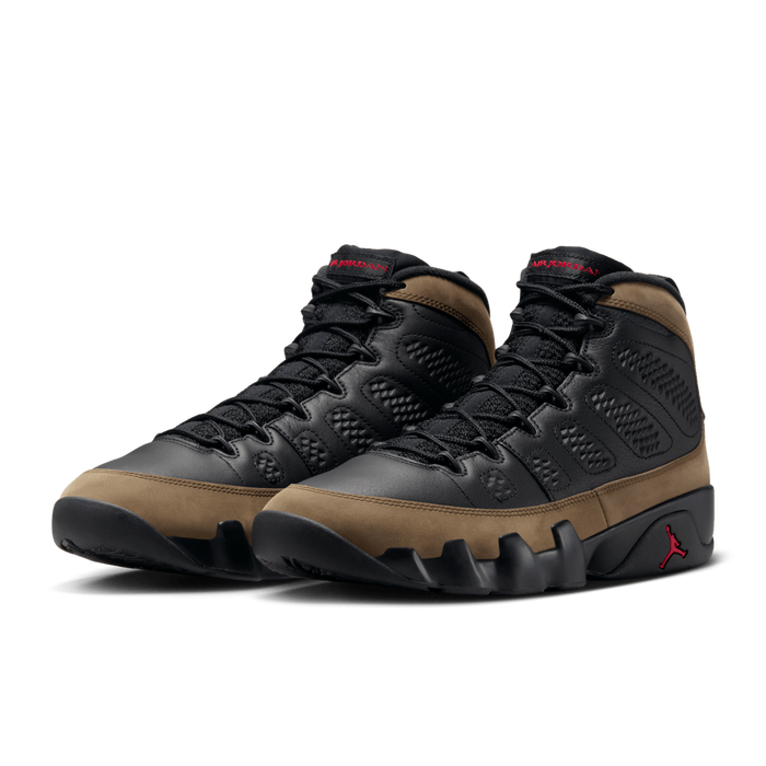 Nike Men's Jordan 9 Retro Olive Shoes - Black / True Red / Light Olive