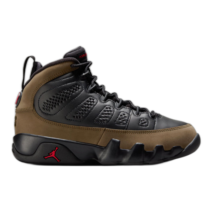 Nike Kids' Air Jordan 9 Shoes - Black / Light Olive / True Red