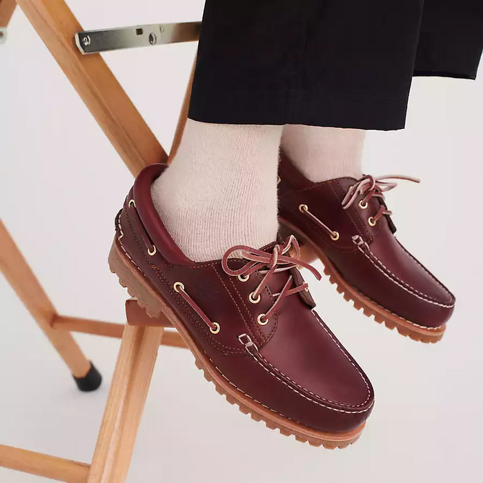 Timberland Men's 3-Eye Lug Handsewn Boat Shoes - Burgundy Full Timberland Men's 3-Eye Lug Handsewn Boat Shoes - Burgundy Full