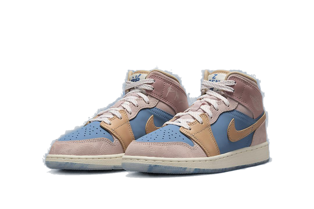 Nike Kids' Air Jordan 1 Mid Shoes - Aegean Storm / Hemp-Pink Oxford / Red Stardust / Sail / Sesame