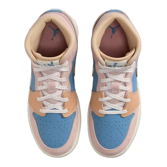 Nike Kids' Air Jordan 1 Mid Shoes - Aegean Storm / Hemp-Pink Oxford / Red Stardust / Sail / Sesame