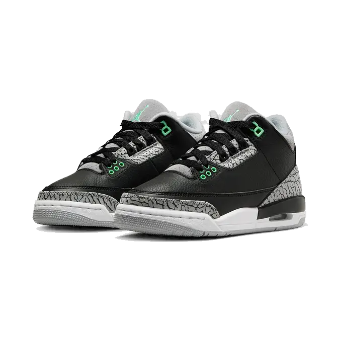 Nike Kids' Air Jordan 3 Retro Shoes - Black / Green Glow / Wolf Grey / White