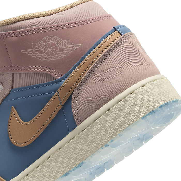 Nike Kids' Air Jordan 1 Mid Shoes - Aegean Storm / Hemp-Pink Oxford / Red Stardust / Sail / Sesame