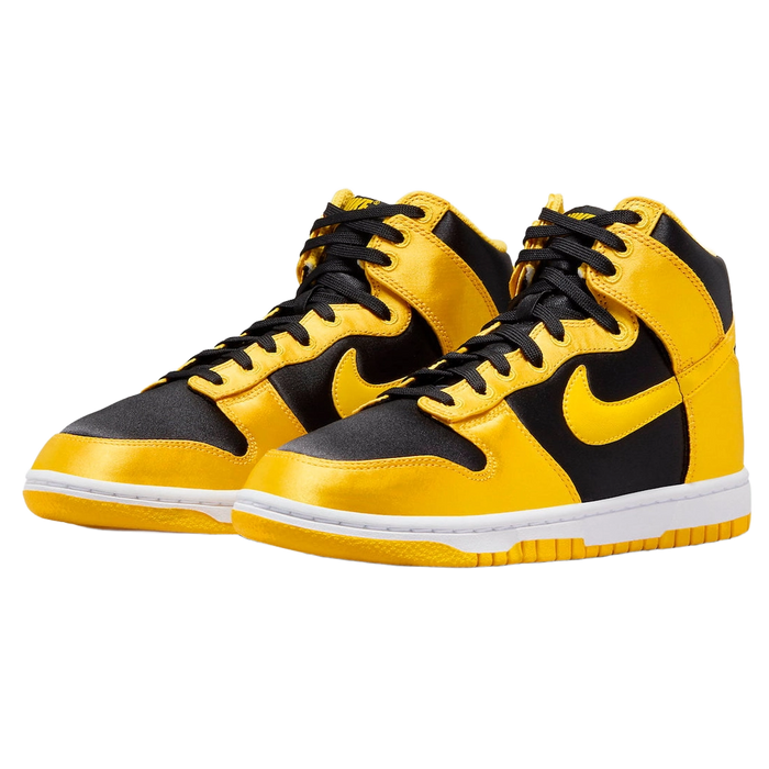 Nike Women's Dunk High Satin Goldenrod Shoes - Black / Varsity Maize / White - Just For Sports